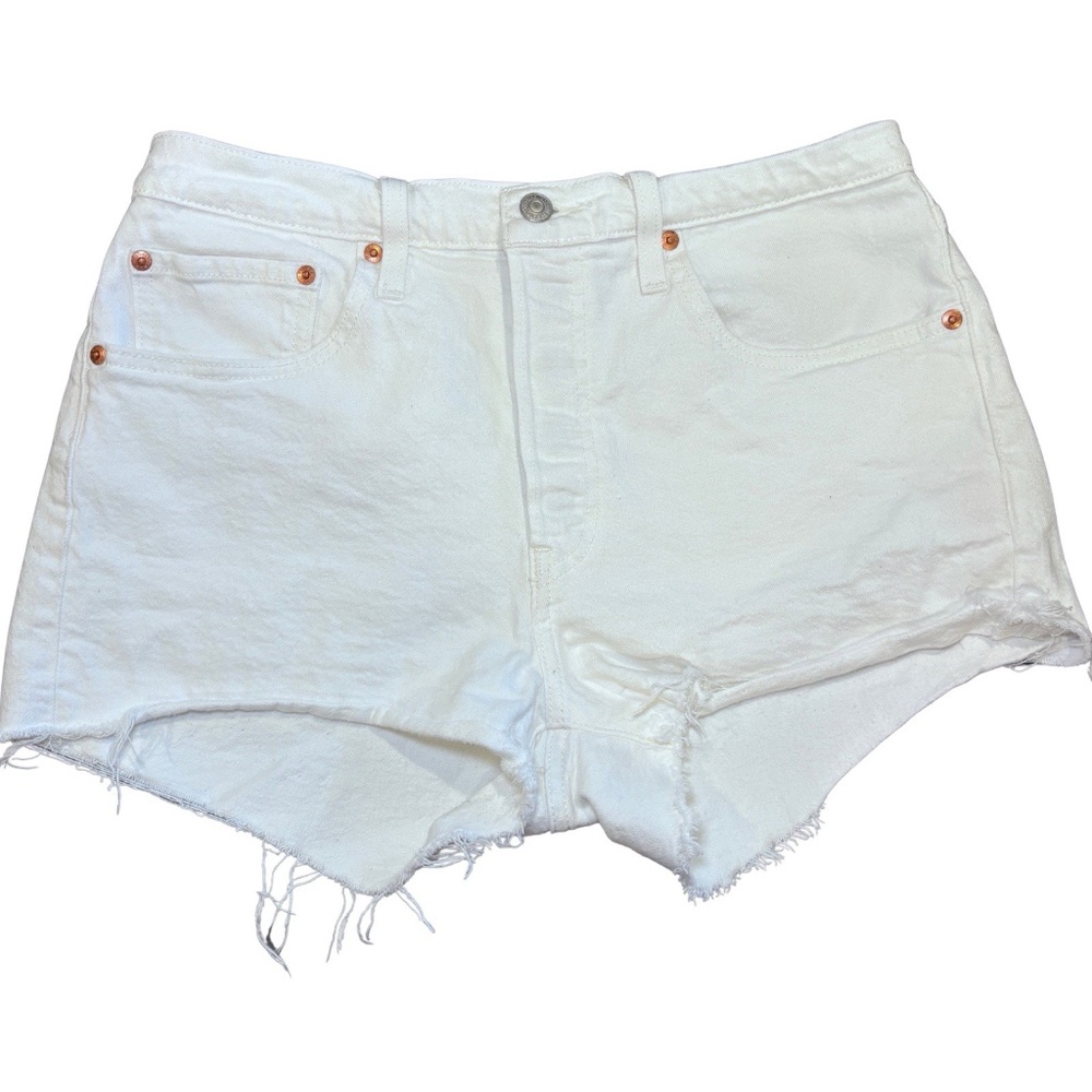 Levi’s 501 Women’s White Denim Shorts W30 Cut Off Distressed Fringe Casual Jean